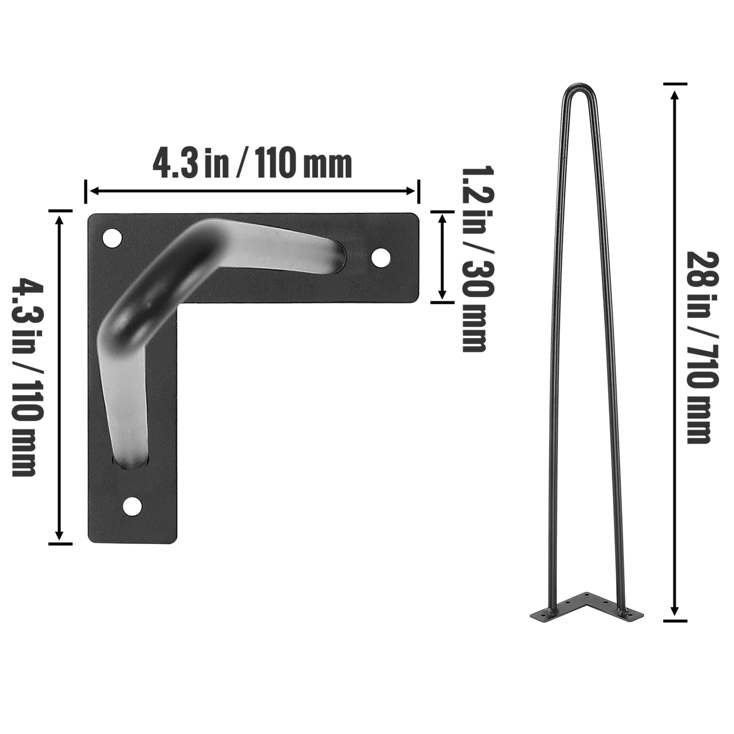 VEVOR 16inch Hairpin Furniture Legs 4PCS Black 500lbs Metal Heavy Duty Sturdy Modern Table Legs For Nightstand Coffee Table Desk