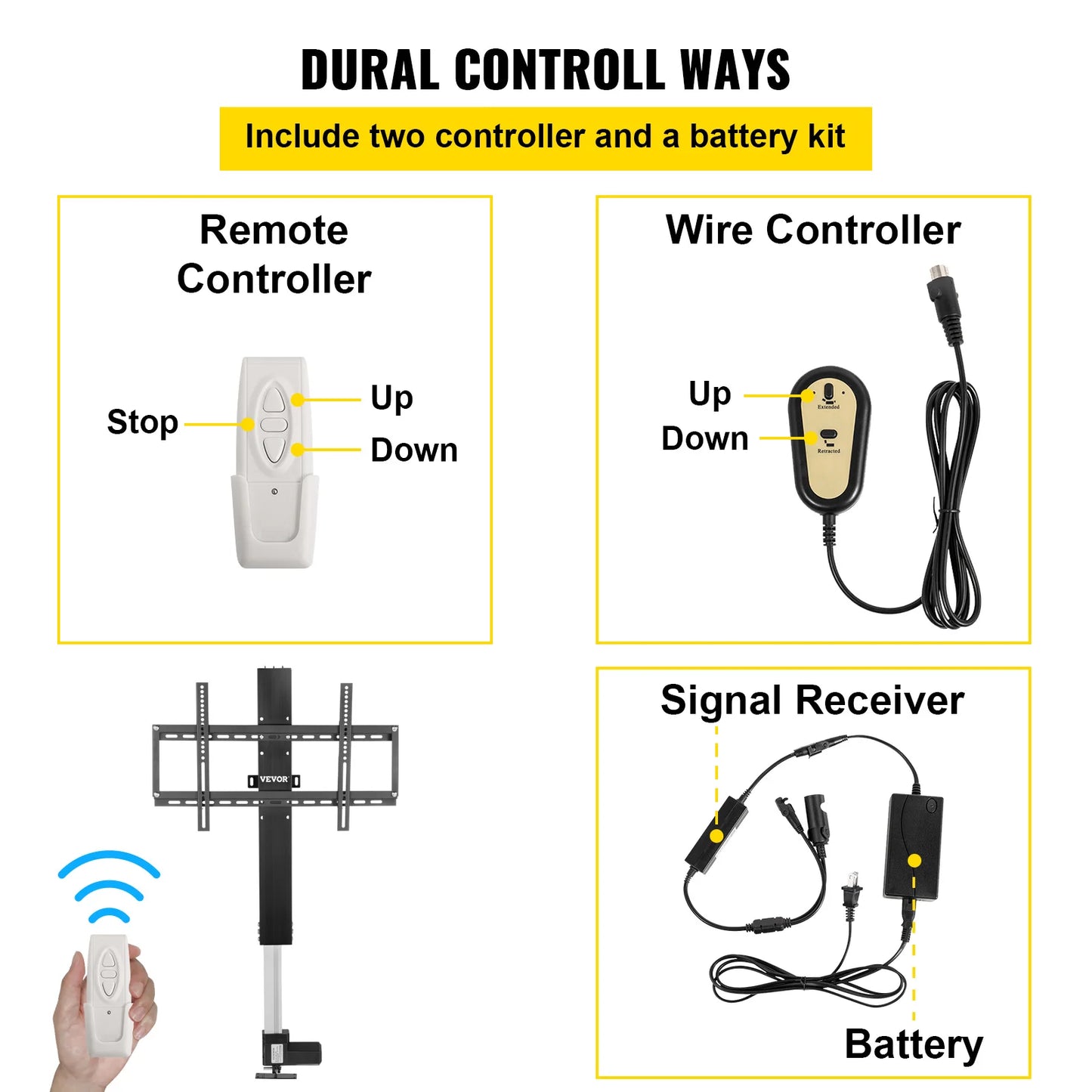 VEVOR Remote TV Lift Motorized Cabinet TV Mount Bracket Electirc Actuator Lifting Column DC Motor Height Adjustable Plasma LCD