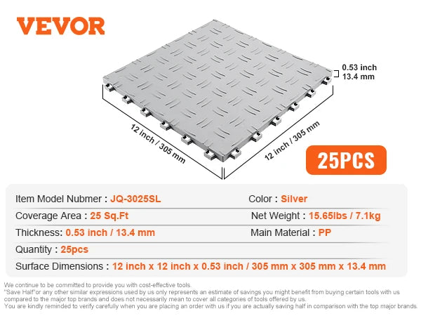 VEVOR Garage Tiles Interlocking Garage Floor Covering Tiles Non-Slip Double-Sided Texture for Garages Basements Repair Shops
