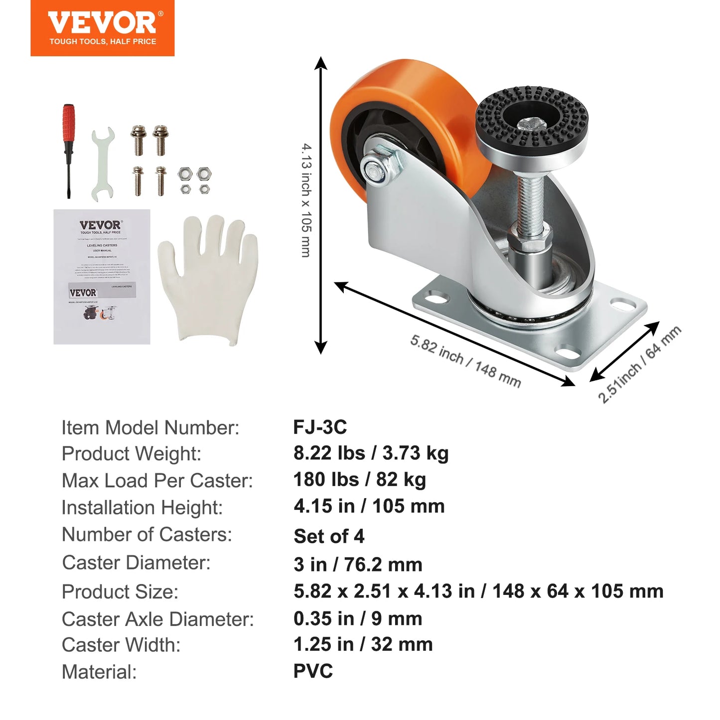 VEVOR 4Pcs Leveling Casters Heavy Duty Swivel Caster Wheels with Handle Design Height Adjustable Feet for Workbench Machine