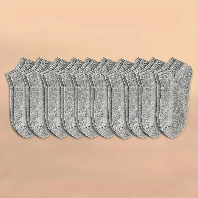 10 Pairs Women/Men Boat Socks Invisible Low Cut Silicone Non-slip Summer No-show Ankle Socks Solid Color Casual Breathable