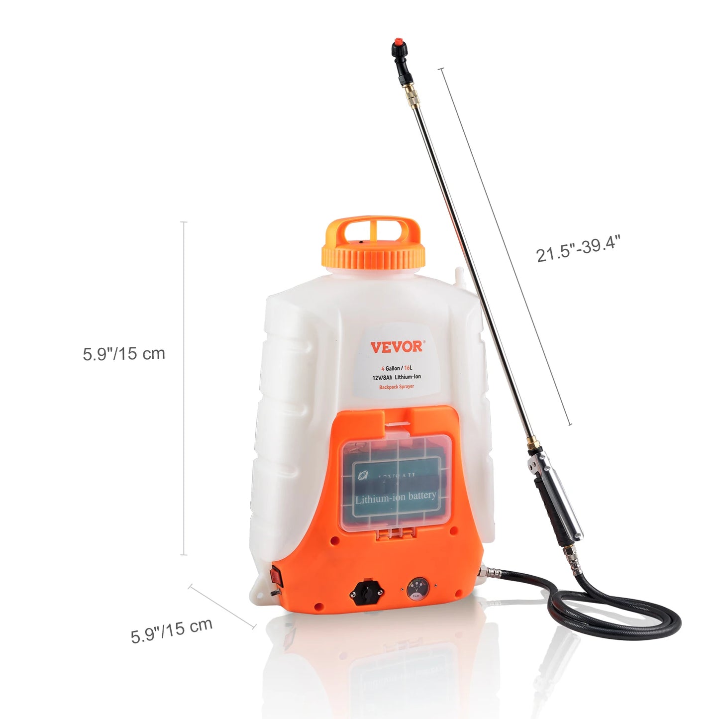 VEVOR Battery Powered Backpack Sprayer 0-90 PSI Adjustable Pressure 4 Gallon Tank Back Pack Sprayer with 8 Nozzles and 2 Wands