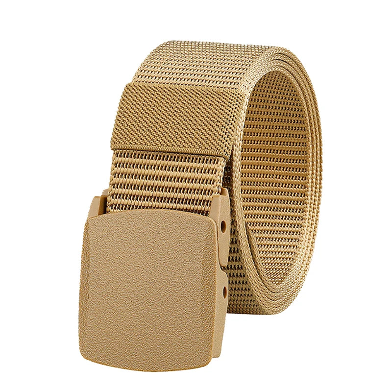 Metal Free Nylon Belt, MEN'S Tactical Woven Plastic Buckle Belt Outdoor Versatile Perforated Canvas Nylon Belt