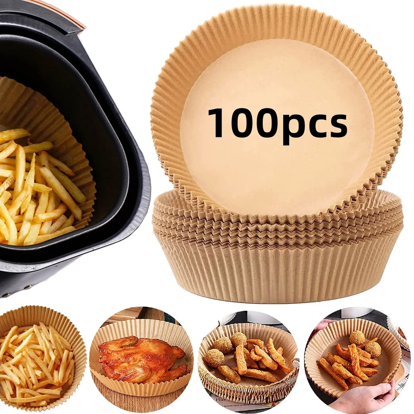 50/100pcs Air Fryer Disposable Paper Round/Square/Rectangle Liner Non Stick Special Round Size Baking Papers Kitchen Accessories