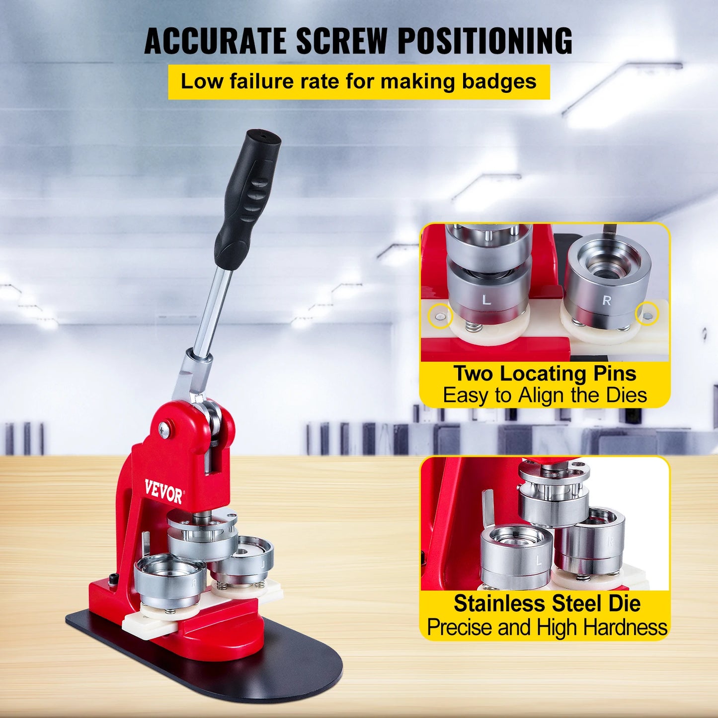 VEVOR Button Maker Machine 44mm 1.75inch Badge Punch Press Pin Button Maker with Free 1000 Pcs Button Parts and Circle Cutter