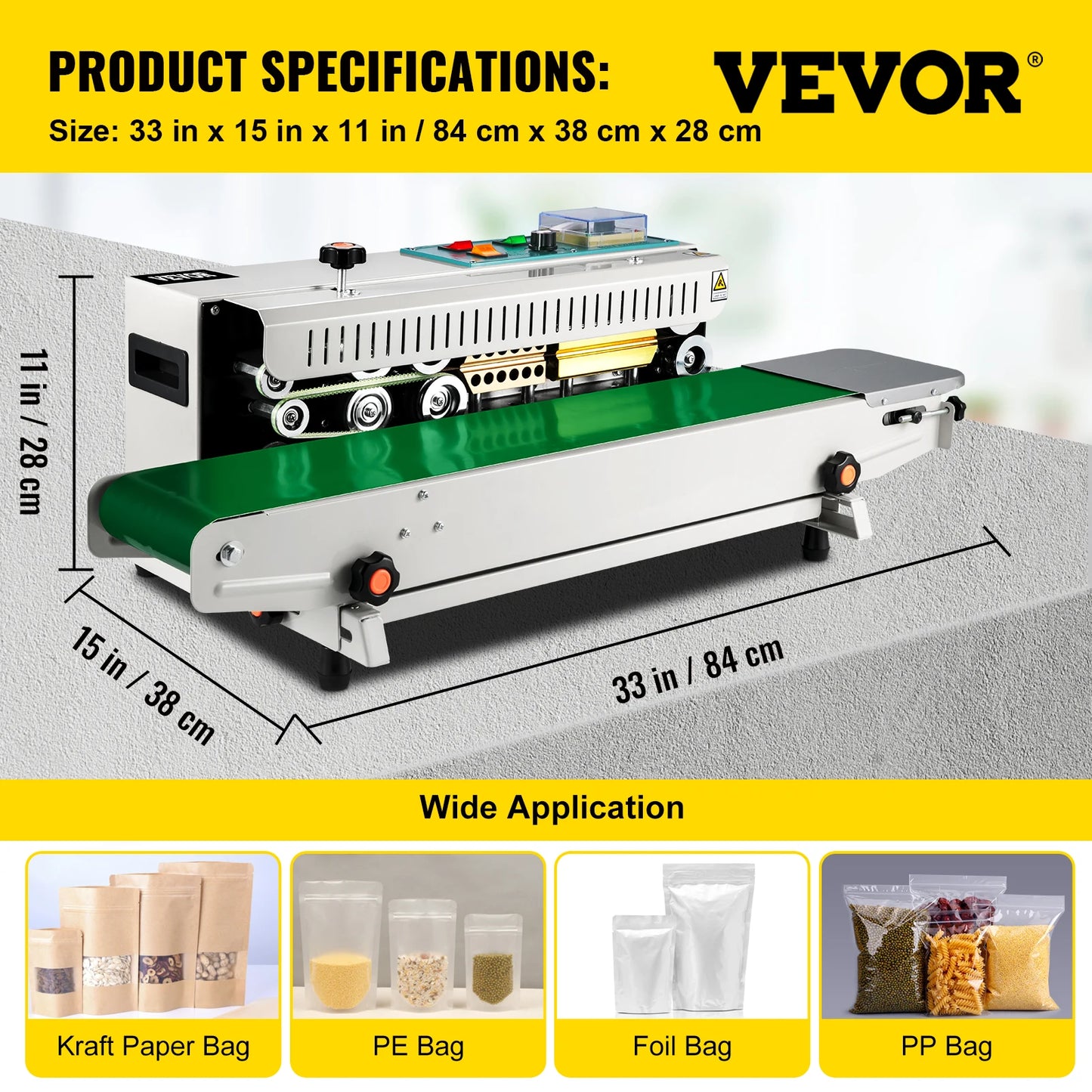 VEVOR FR-900 Automatic Horizontal Continuous Plastic Bag Band Sealing Machine Temperature Control Sealer for Product Packaging