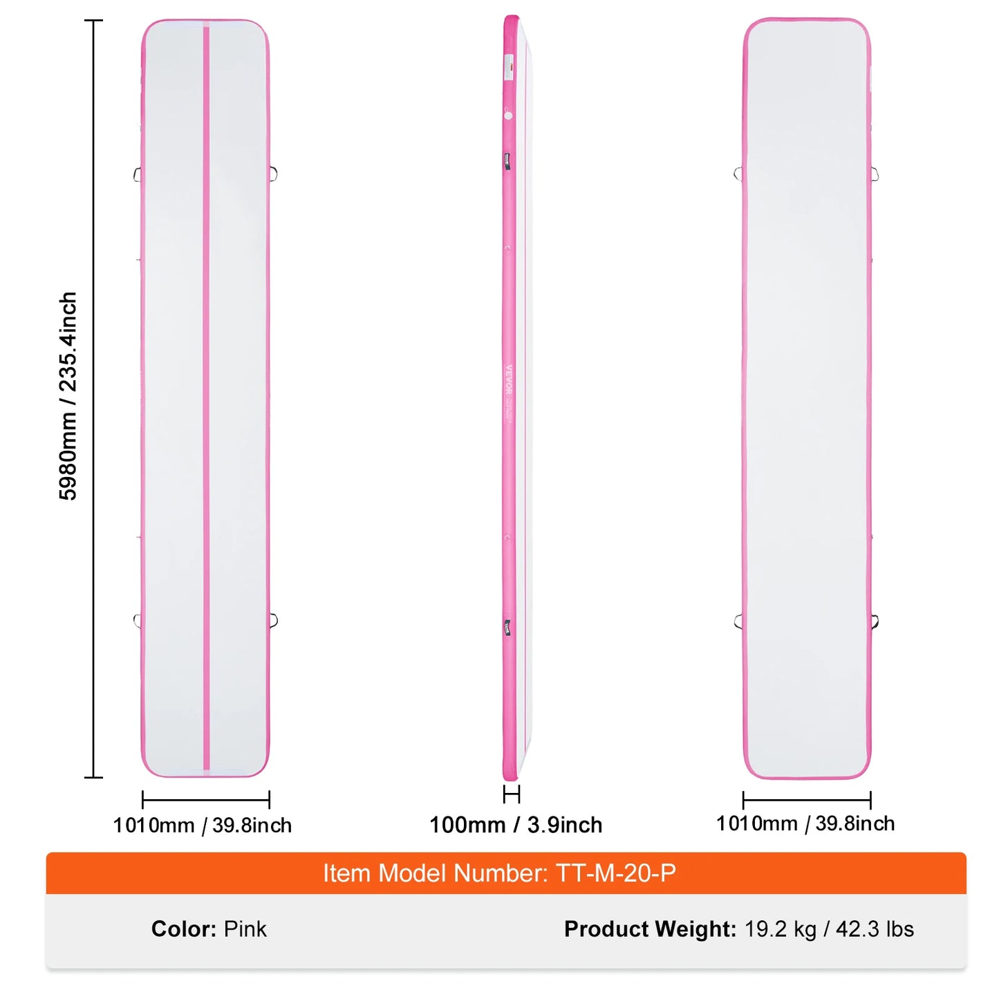 VEVOR Gymnastics Air Mat 4inch Thick Tumble Track with Electric Pump For Home Use Gym Yoga Cheerleading Beach Park Water