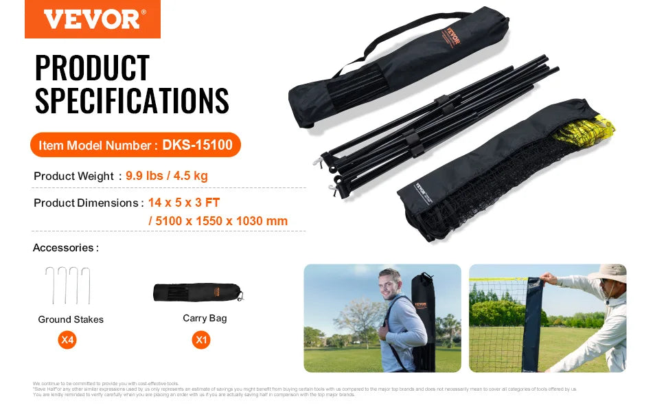 VEVOR 10/14/17FT Badminton Net Height Adjustable Volleyball Net Wide Foldable Pickleball Net Portable Easy Setup Tennis Net Set