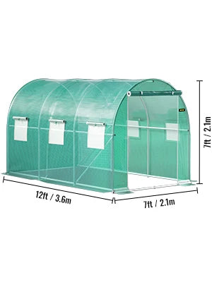 VEVOR 12 x 7 x 7 ft Walk-in Tunnel Greenhouse Portable Plant Hot House with Galvanized Steel Hoops 1 Top Beams 2 Diagonal Poles