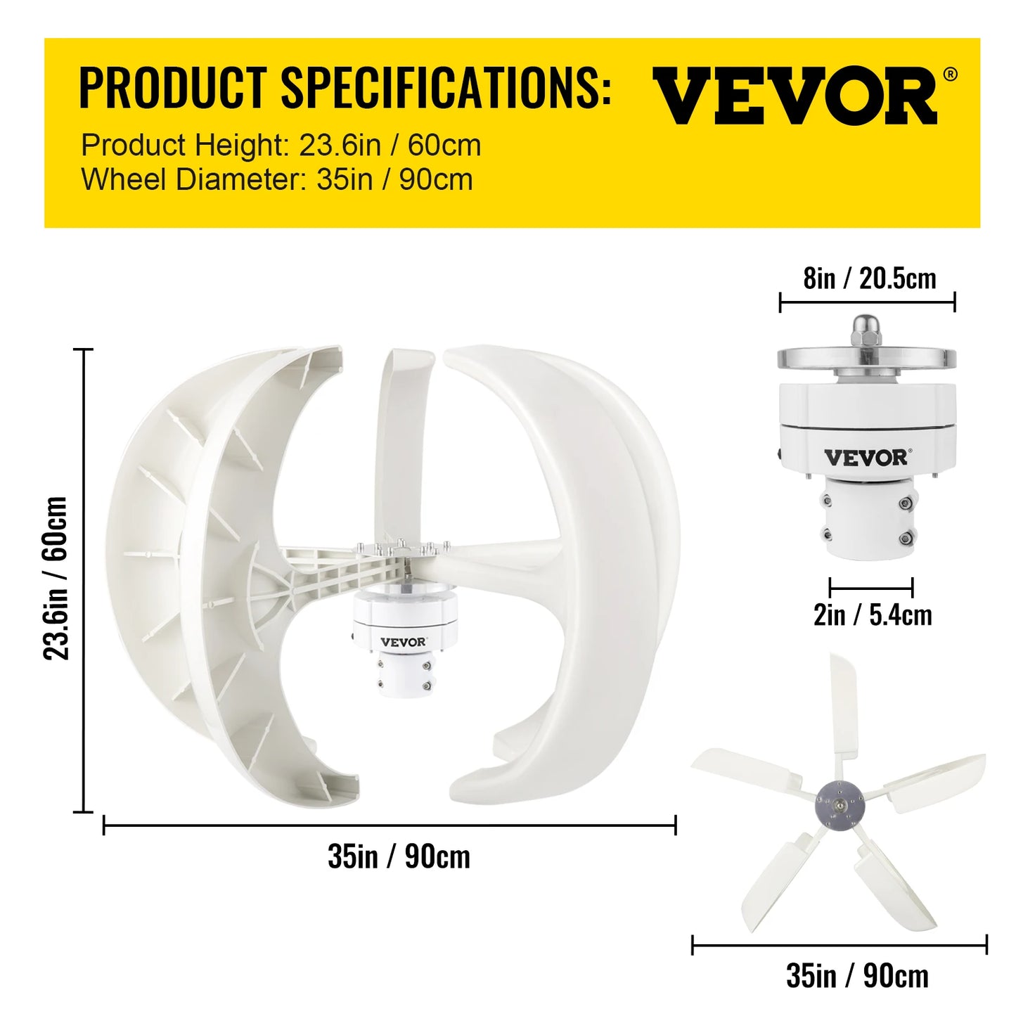 VEVOR Vertical Axis Wind Turbine 12V 600W Alternative Energy Generator VAWT Small Windmill Free Energy With Controller for Home