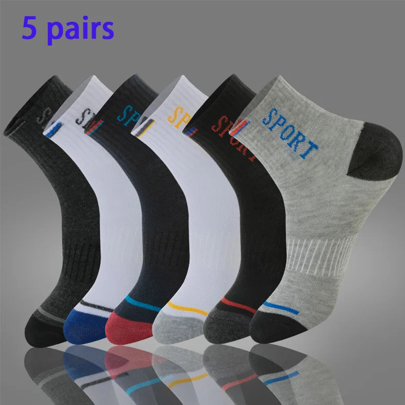 5 Pairs of MEN'S Sports Socks, Summer Sweat Wicking and Moisture Absorbing, Breathable Basketball Socks, Medium Length