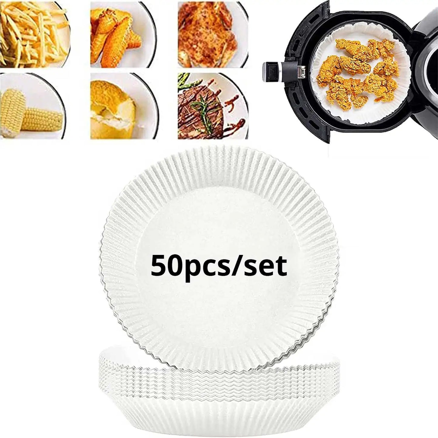 50pcs/set Disposable Air Fryer Paper Liner 23CM Oil-proof Water-proof Airfryer Disposable Cooking Paper Trays Baking Paper