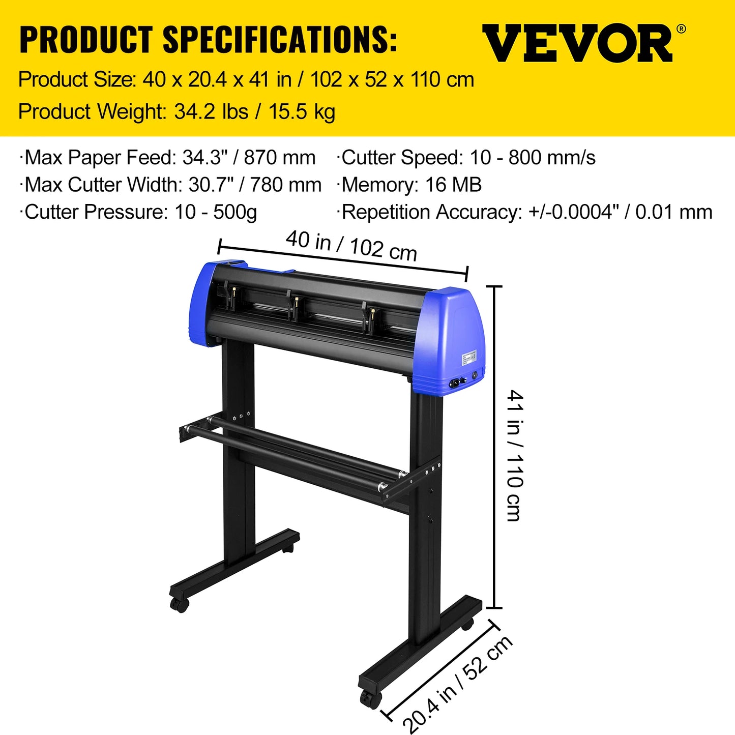 VEVOR 28-34 Inch Vinyl Cutter Machine W/ Floor Stand Vinly Sign Cutting Plotter Starter Kits Software Adjustable Force Speed