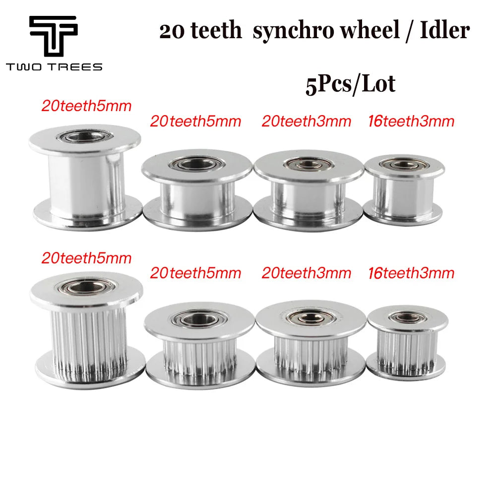 5Pcs GT2 Idler Timing Pulley 16-Tooth 20-Teeth With 3MM or 5MM Bore With Bearings For 3D Printer Parts 2GT Timing Belt 6MM 10MM