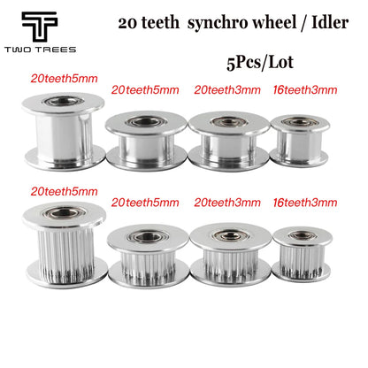 5Pcs GT2 Idler Timing Pulley 16-Tooth 20-Teeth With 3MM or 5MM Bore With Bearings For 3D Printer Parts 2GT Timing Belt 6MM 10MM