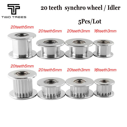 5Pcs GT2 Idler Timing Pulley 16-Tooth 20-Teeth With 3MM or 5MM Bore With Bearings For 3D Printer Parts 2GT Timing Belt 6MM 10MM