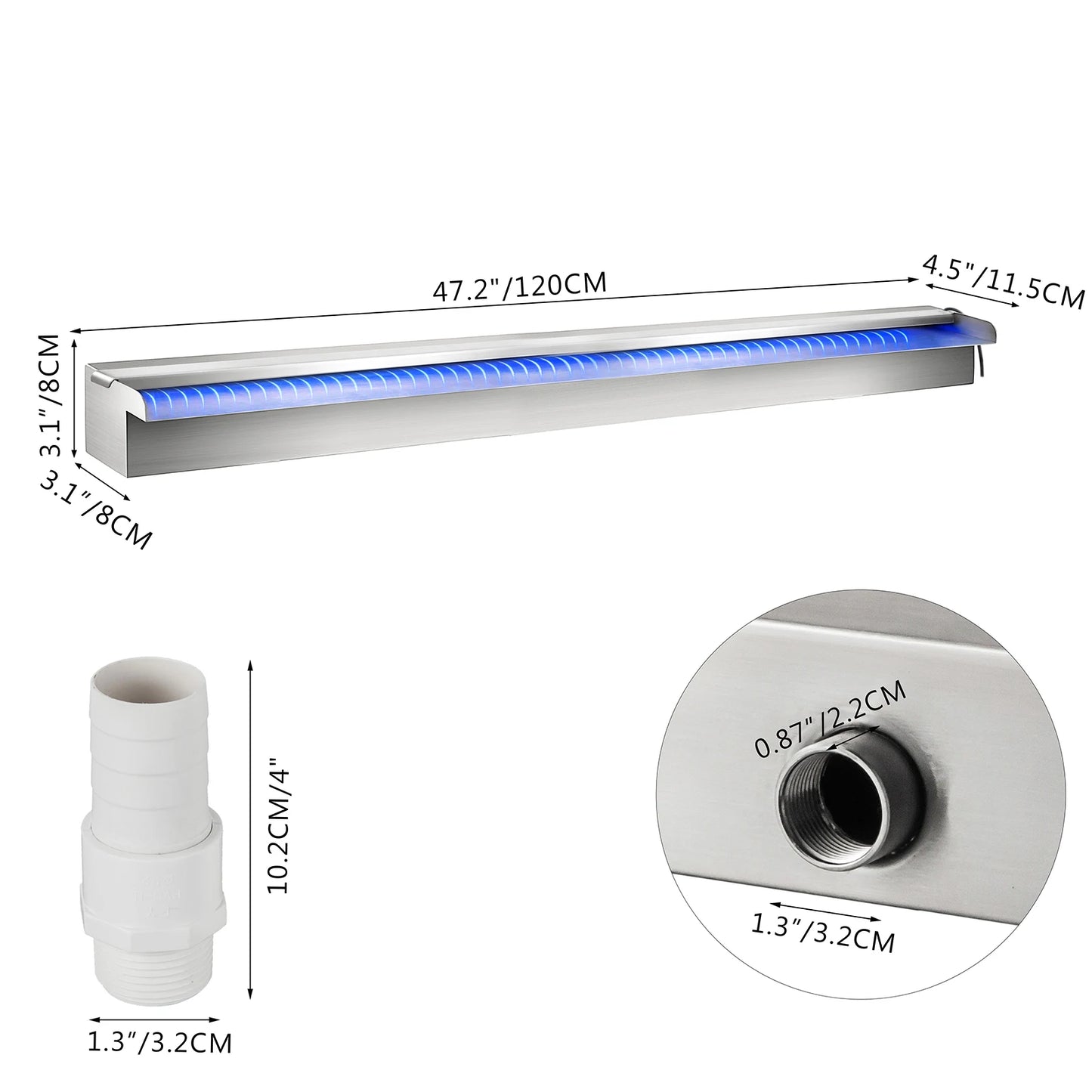 VEVOR 30-150CM Pool Fountain Waterfall With Light Water Pipe Acrylic Fountain Pond Garden Swimming Feature Decorative Fountain