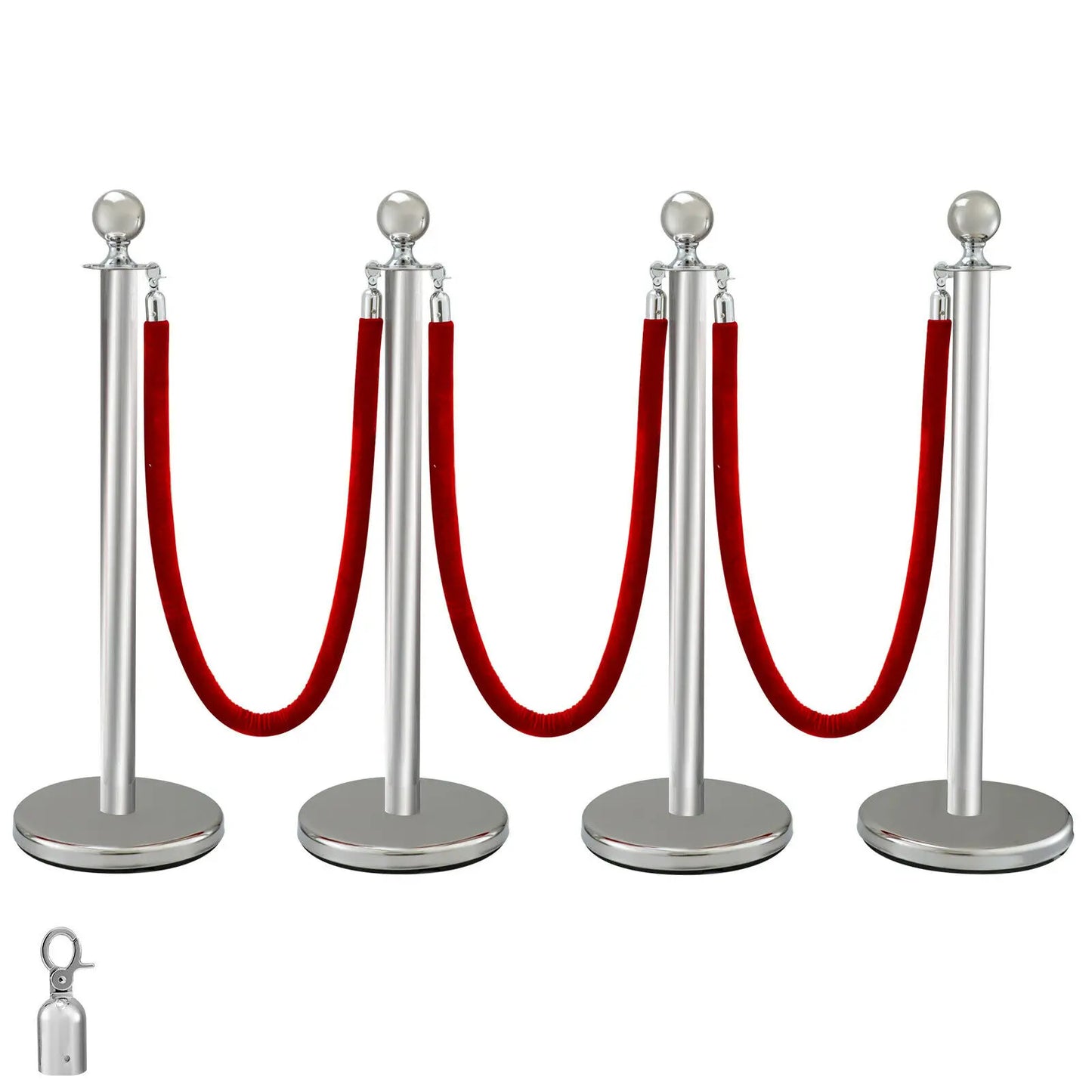 VEVOR 38Inch Gold Silver Stanchion Posts Queue Red Velvet Rope Crowd Control Line Barriers with Stable Base for Party Supplies
