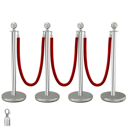 VEVOR 38Inch Gold Silver Stanchion Posts Queue Red Velvet Rope Crowd Control Line Barriers with Stable Base for Party Supplies