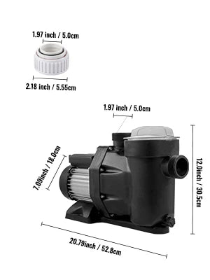 VEVOR 230V Swimming Pool Pump 1HP 750W Motor In/Above Ground Inlet/Outlet 52.6ft / 47.6ft Quiet For Clean Swimming Pool Water