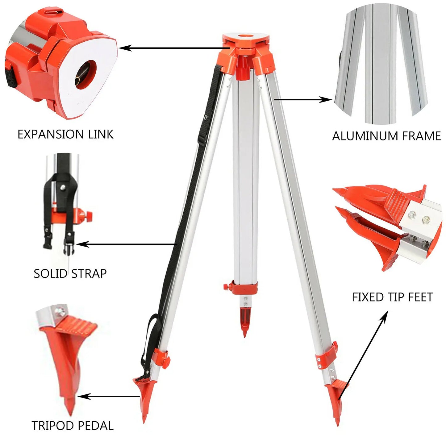 VEVOR 1.65M Laser Level Tripod and Staff Kit Adjustable Height Professional Aluminum Tripod 5M Staff for Measurement Tools