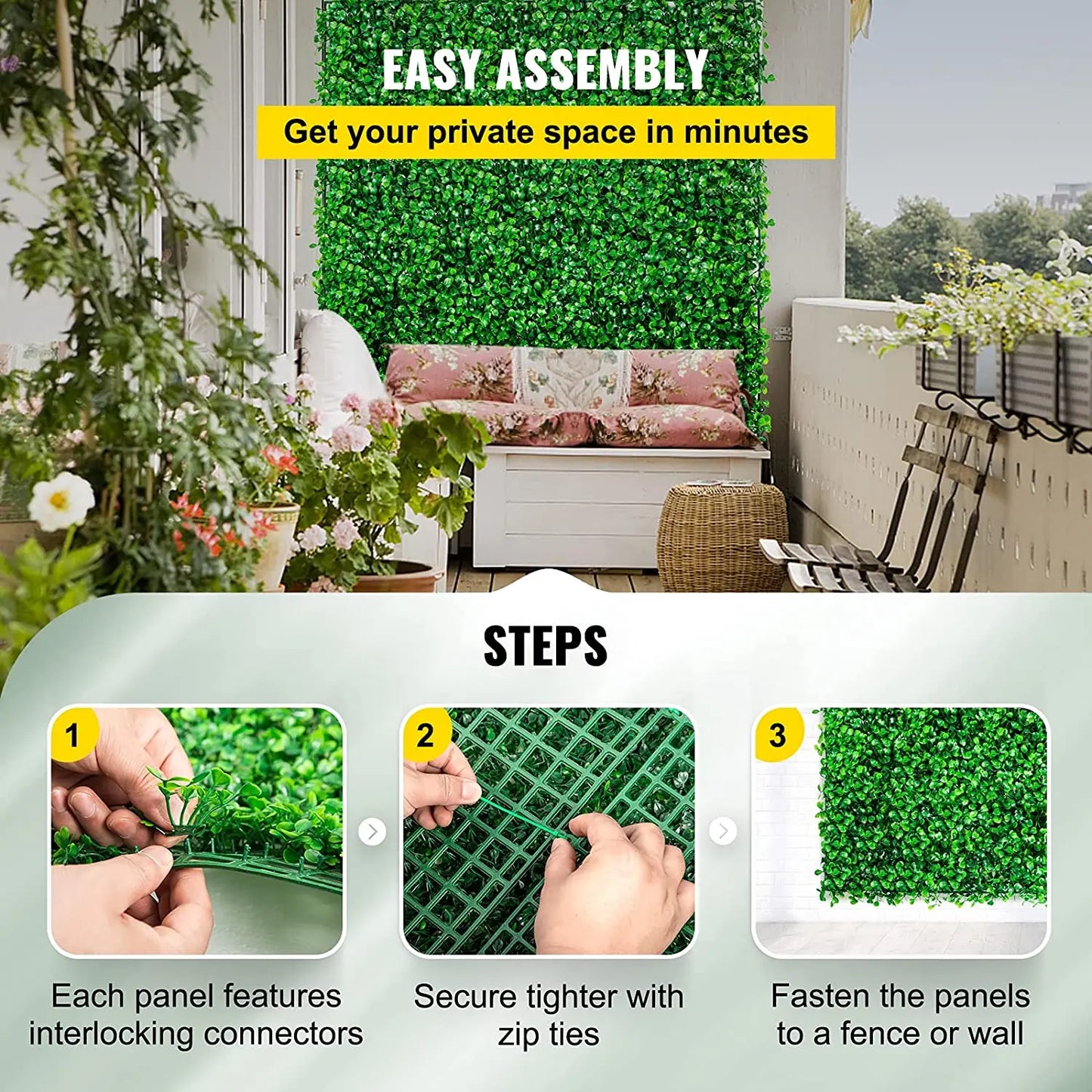 VEVOR Artificial Plant Wall Decoration Boxwood Hedge Wall Panel Home Decor Fake Plants Grass Backdrop Wall Privacy Hedge Screen