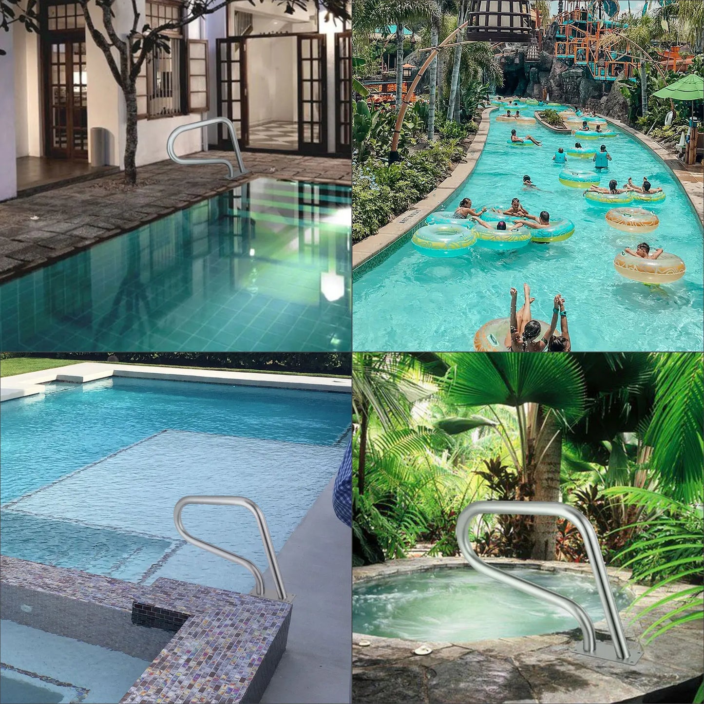 VEVOR 30-55"x22-32" Swimming Pool Handrail With 4ft Grip Cover Humanized Design & M8 Drill Bit Pool Railing Ladder Stair Rail