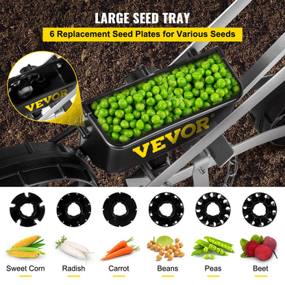 VEVOR Multi-function Hand-push Seeder W/ 6 Seed Plates Precision Lawn Spreader Cotton Vegetable Wheat Corn Peanut Seeder Planter