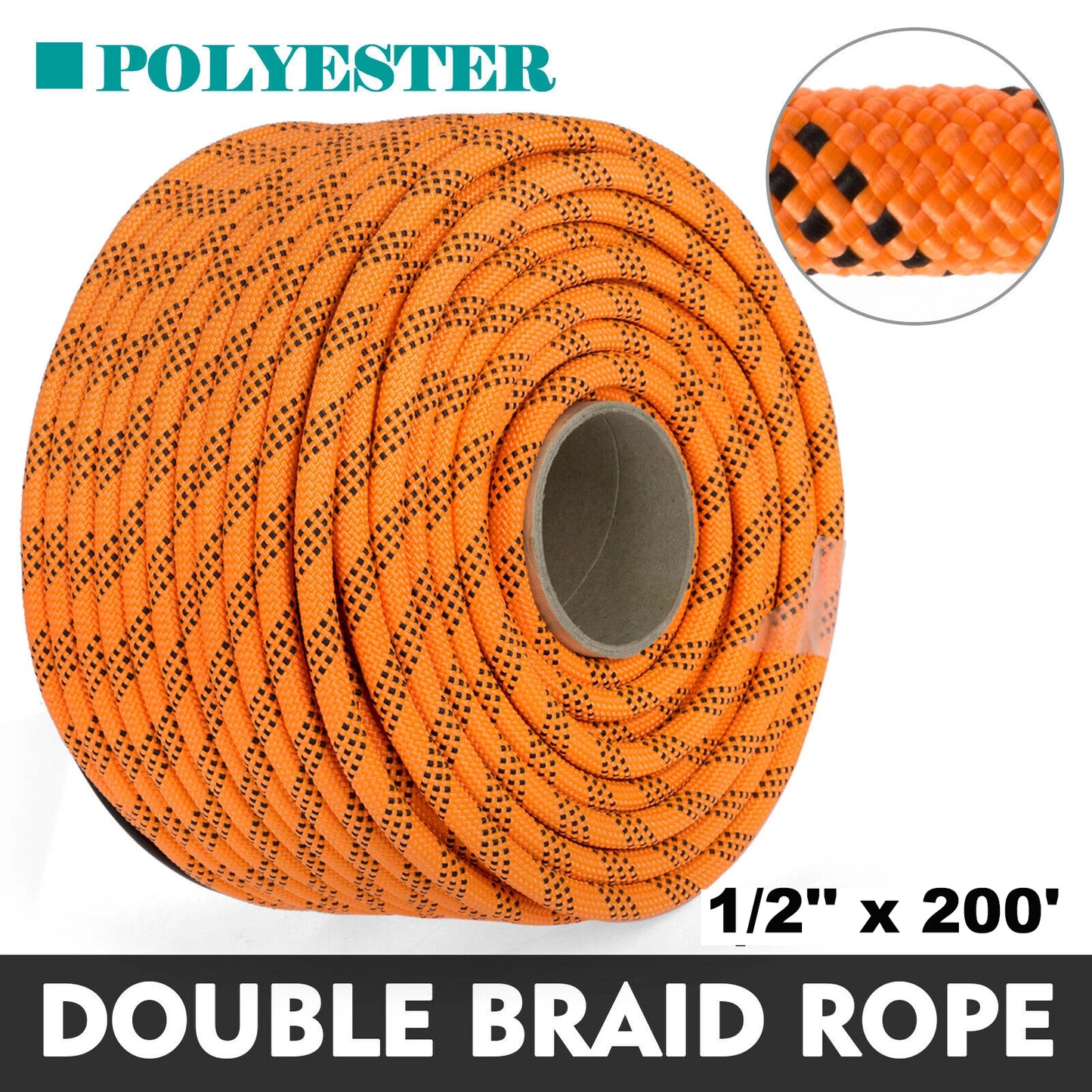 VEVOR 150/200 Feet Double Braid Portable Polyester Rope Pulling Rope Strong Clothesline retractable for Arborist Gardening Swing