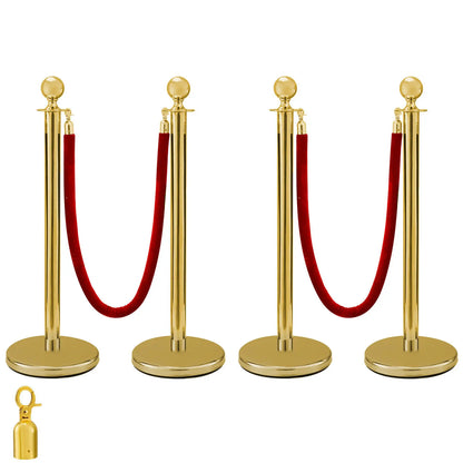 VEVOR 38Inch Gold Silver Stanchion Posts Queue Red Velvet Rope Crowd Control Line Barriers with Stable Base for Party Supplies