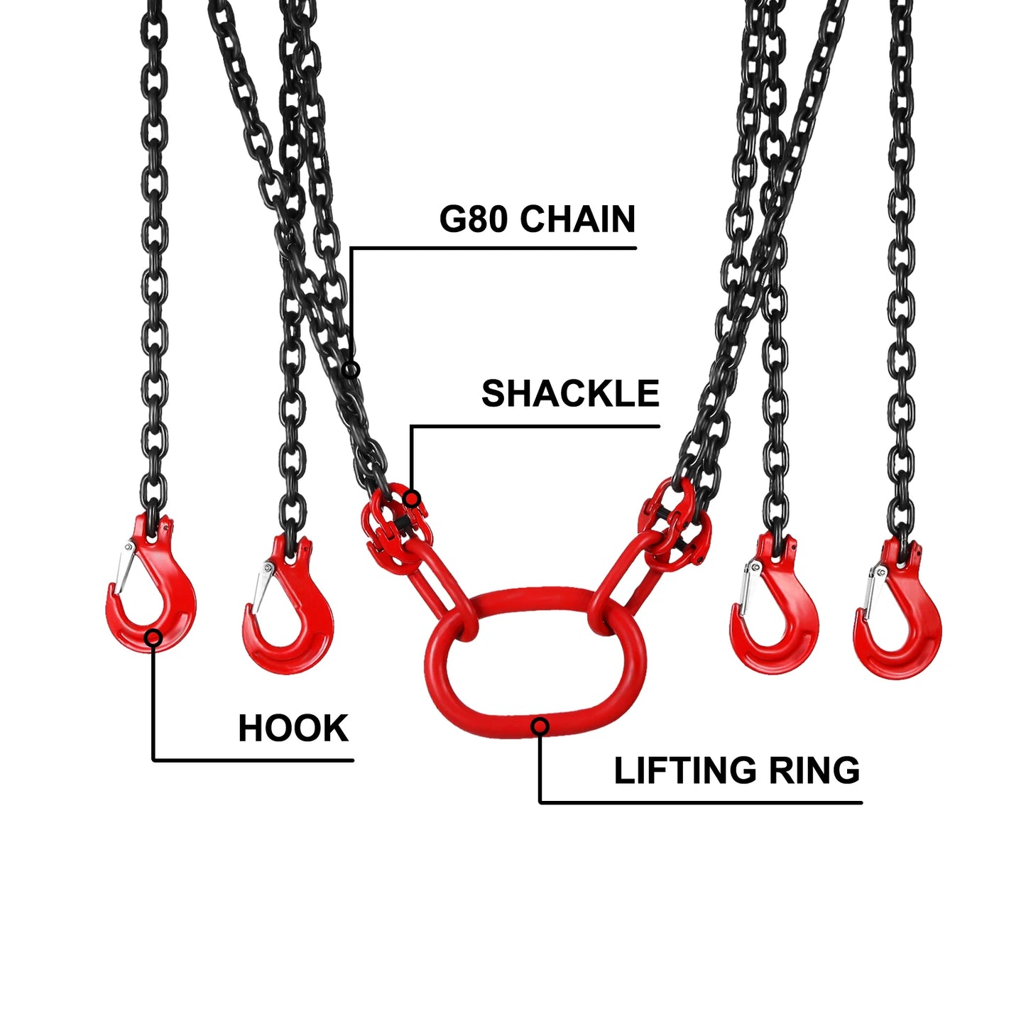 VEVOR Lifting Chain Sling Lifts 5 Tonne 1.5M 3M 4M X 5/16 Inch Heavy Duty With 4 Legs Grade Hooks and Adjuster G80 Alloy Steel