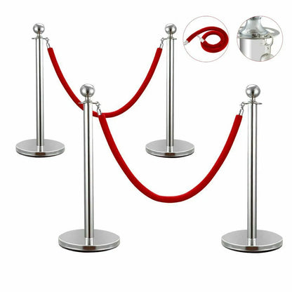 VEVOR 38Inch Gold Silver Stanchion Posts Queue Red Velvet Rope Crowd Control Line Barriers with Stable Base for Party Supplies