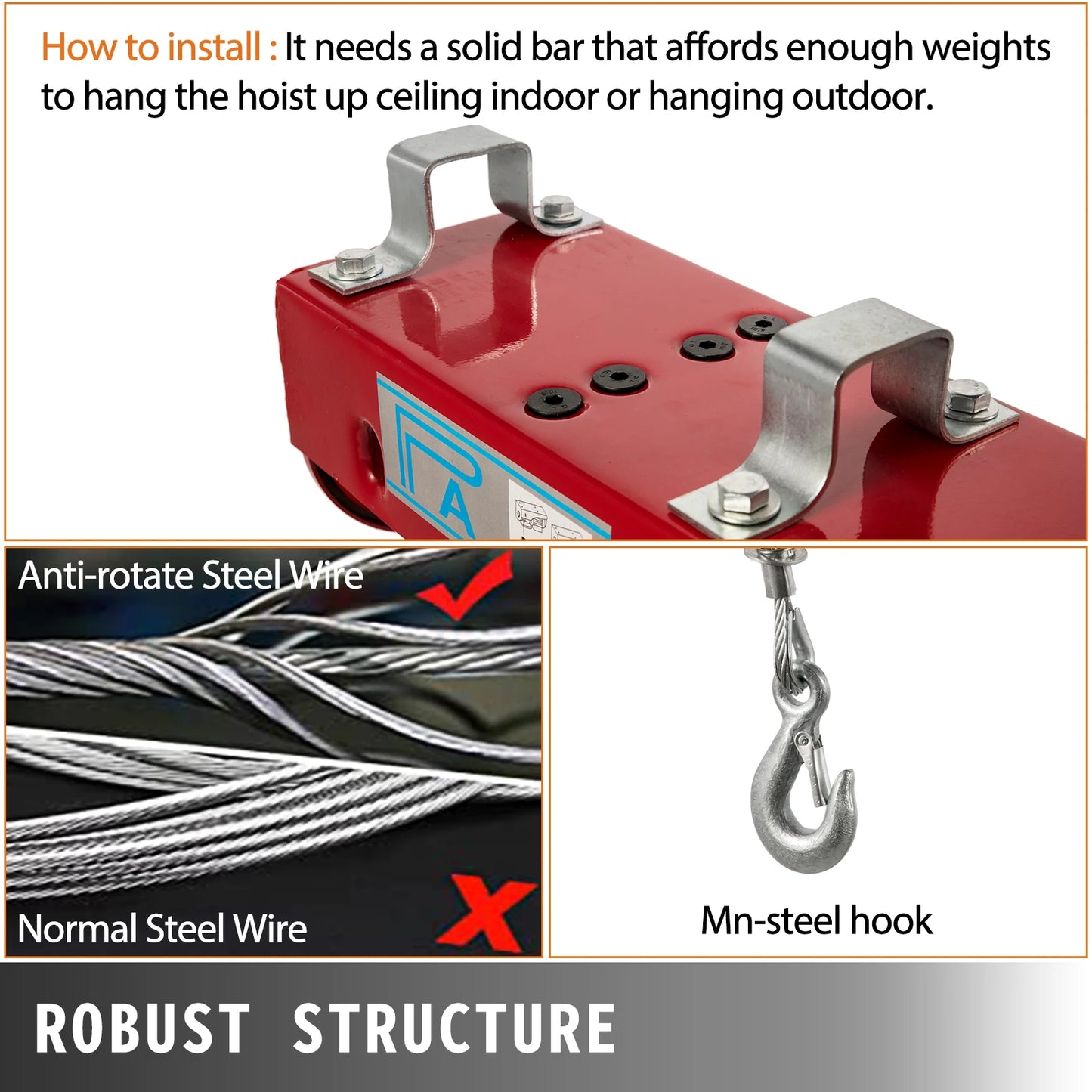 VEVOR 440/880 lbs Electric Hoist Crane New Portable Lifter Overhead Garage Winch with Wired Remote Control Clearance Sale