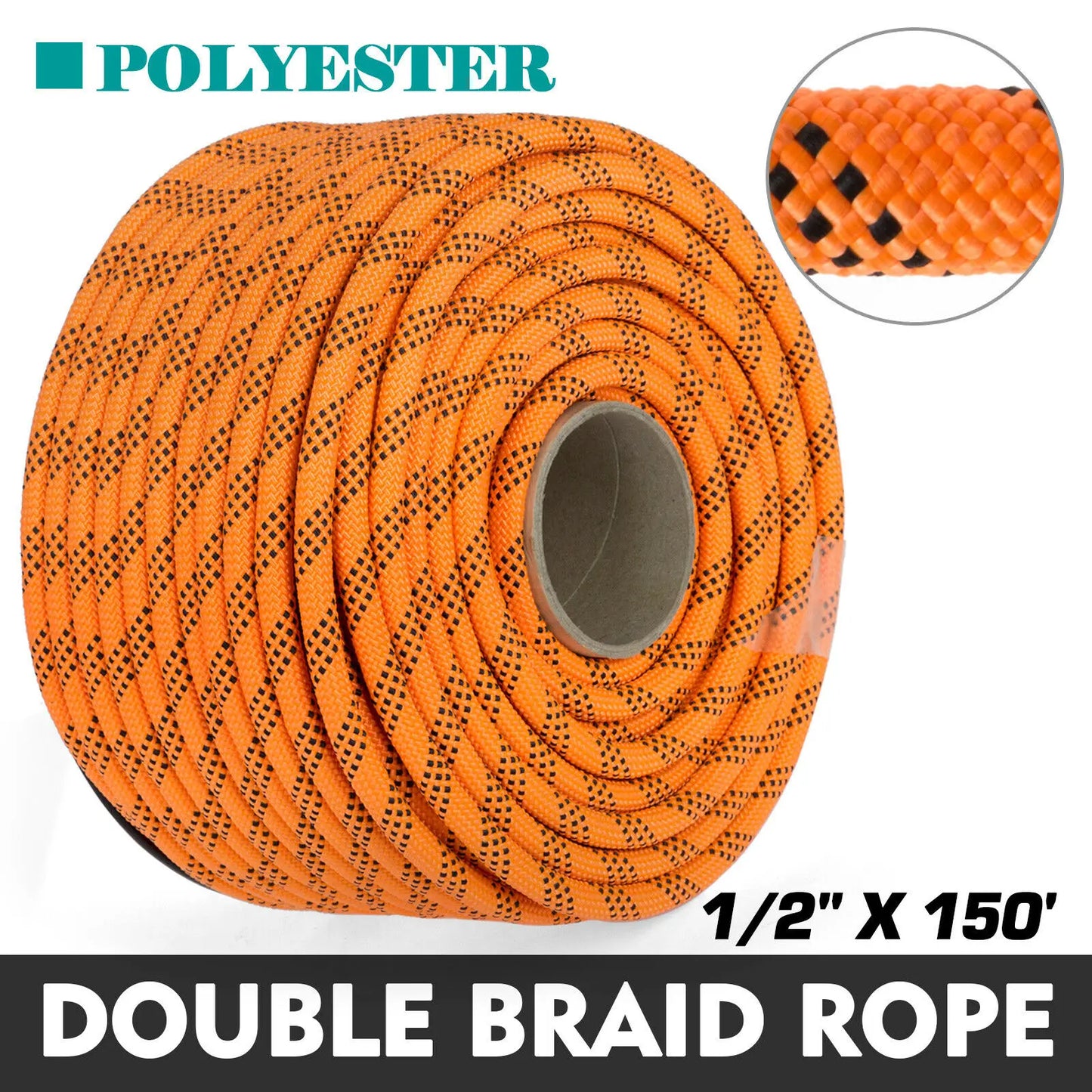VEVOR 150/200 Feet Double Braid Portable Polyester Rope Pulling Rope Strong Clothesline retractable for Arborist Gardening Swing