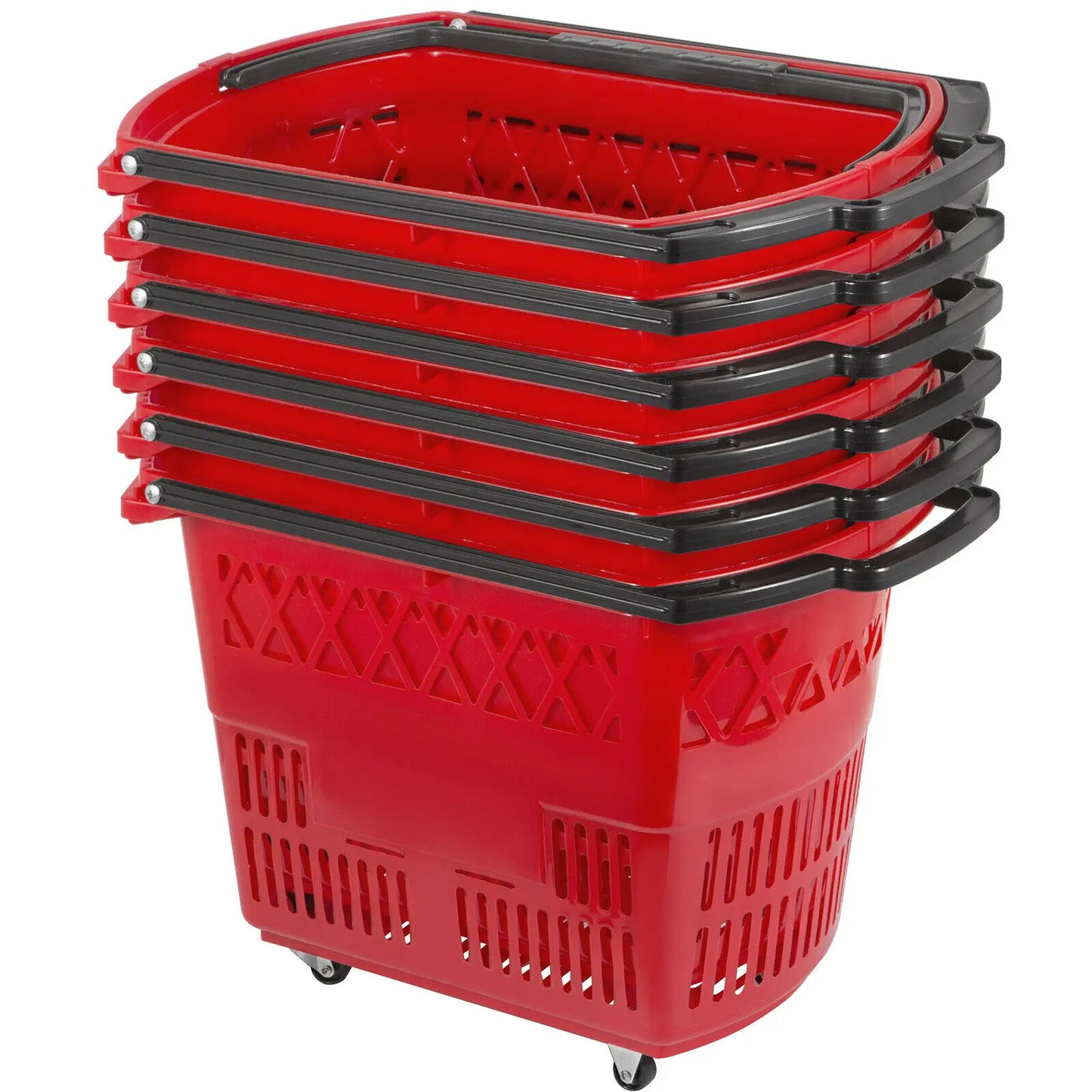 VEVOR 6Pcs Shopping Carts Plastic Rolling Shopping Basket with Wheels and Handles Portable Set for Retail Store Supermarket KTV