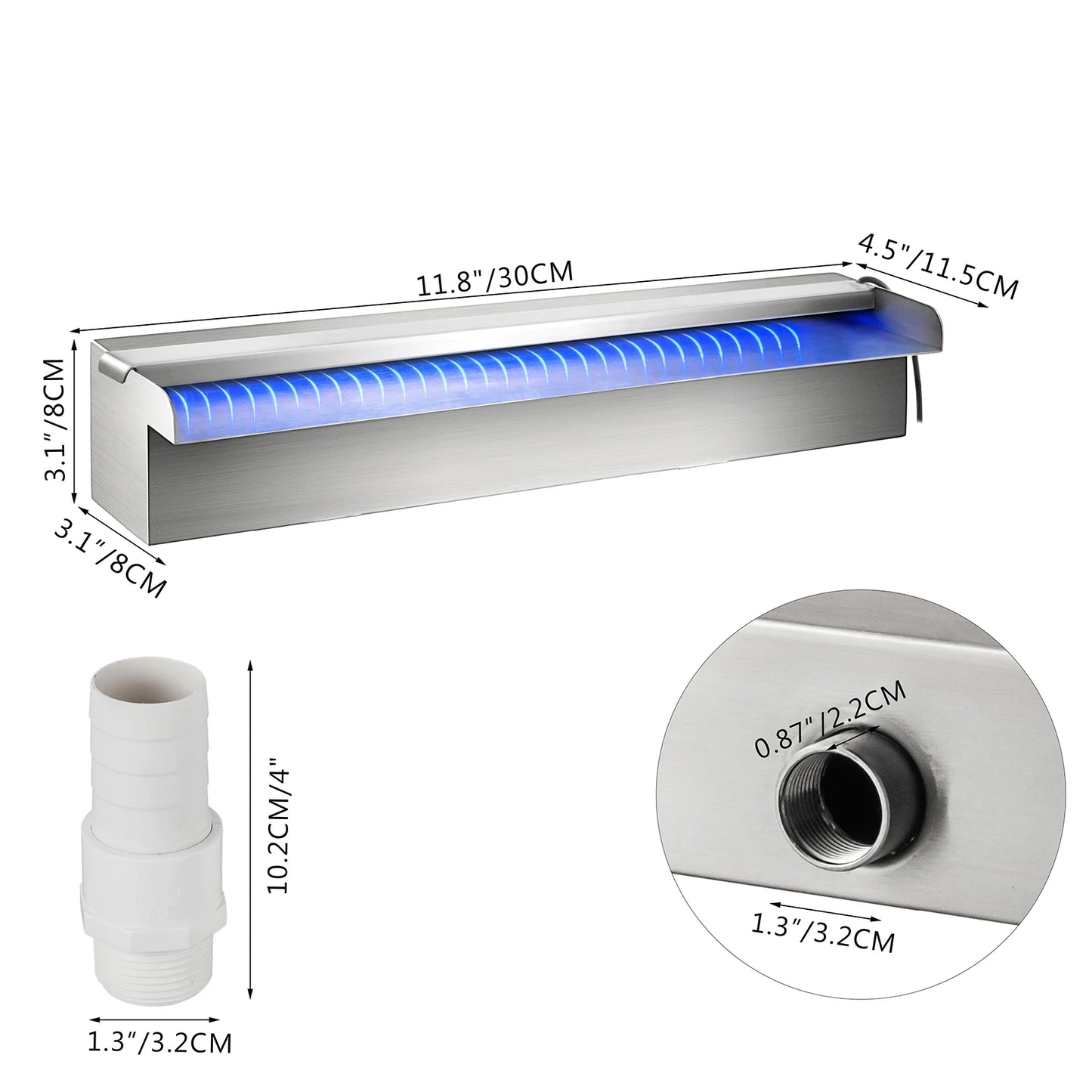 VEVOR 30-150CM Pool Fountain Waterfall With Light Water Pipe Acrylic Fountain Pond Garden Swimming Feature Decorative Fountain