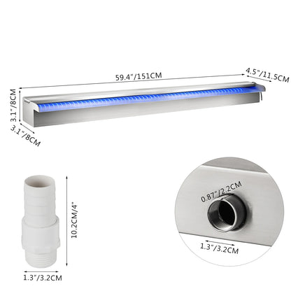 VEVOR 30-150CM Pool Fountain Waterfall With Light Water Pipe Acrylic Fountain Pond Garden Swimming Feature Decorative Fountain