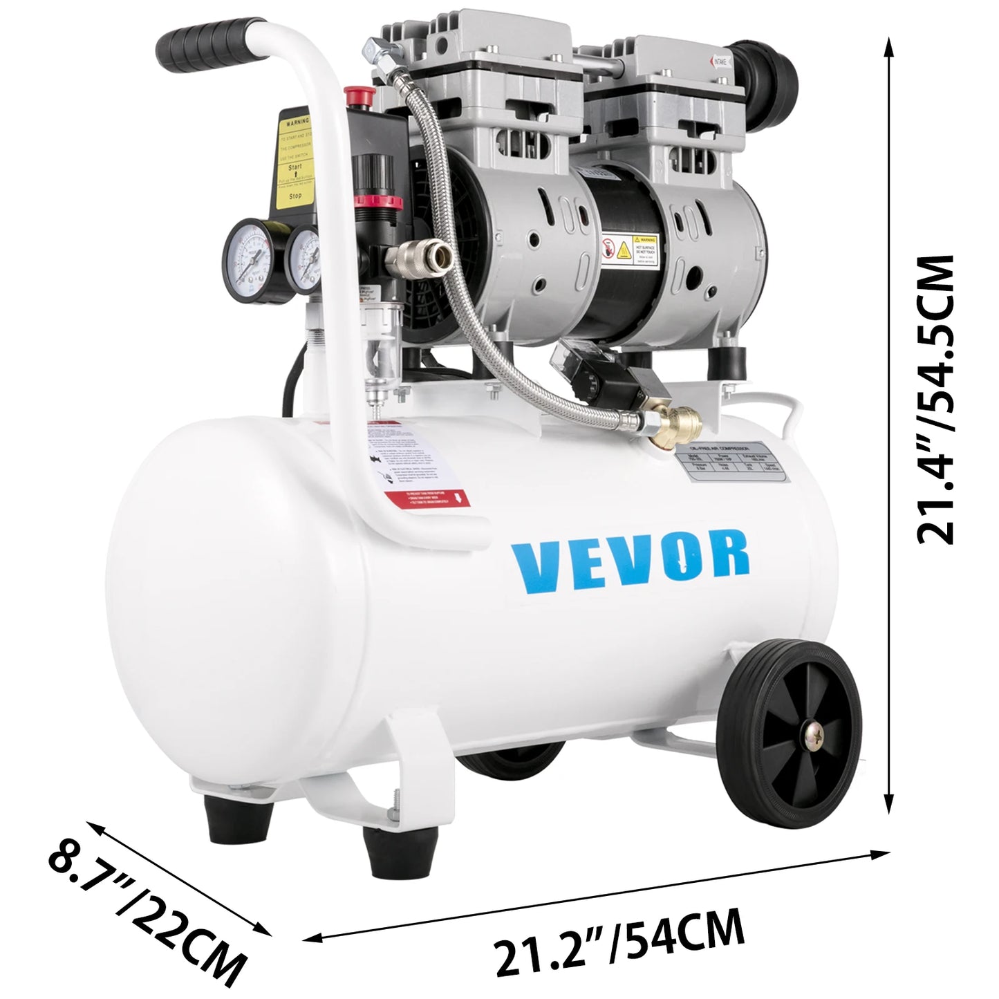VEVOR 25/60L Air Compressor 110V/240V Silent Oil-Free Air Compressor 750W 1 HP For Home Repair Tire Inflation Whisper Compressor