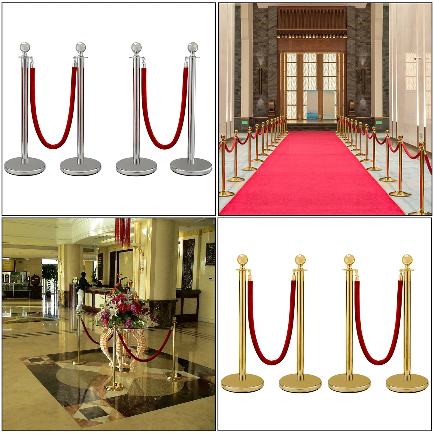 VEVOR 38Inch Gold Silver Stanchion Posts Queue Red Velvet Rope Crowd Control Line Barriers with Stable Base for Party Supplies
