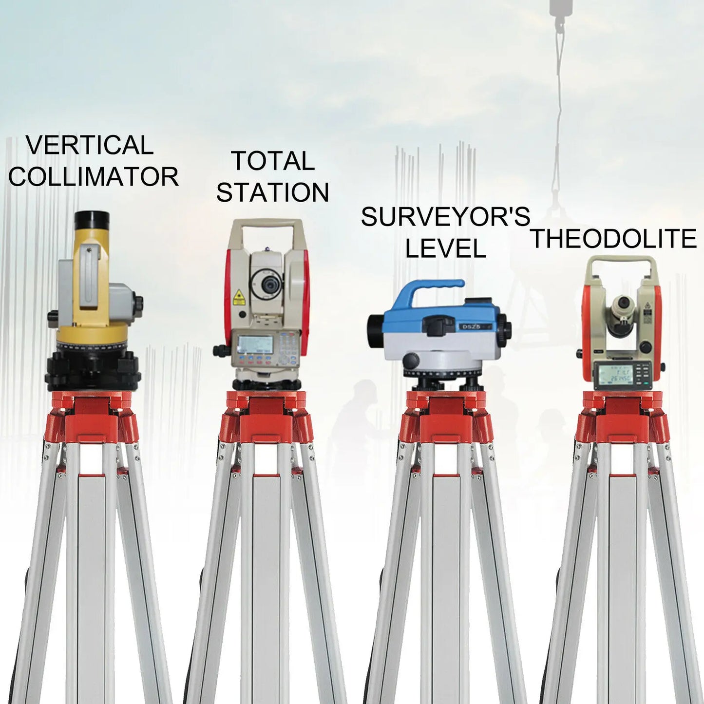 VEVOR 1.65M Laser Level Tripod and Staff Kit Adjustable Height Professional Aluminum Tripod 5M Staff for Measurement Tools