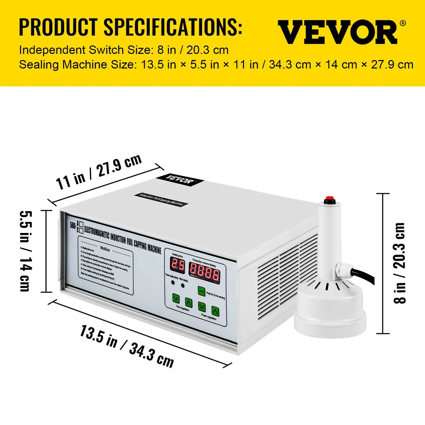 VEVOR Held Induction Sealer 20-100mm Cap Foil Sealing Machine with Microcomputer Intelligent Panel GLF-500A Model for Chem Food