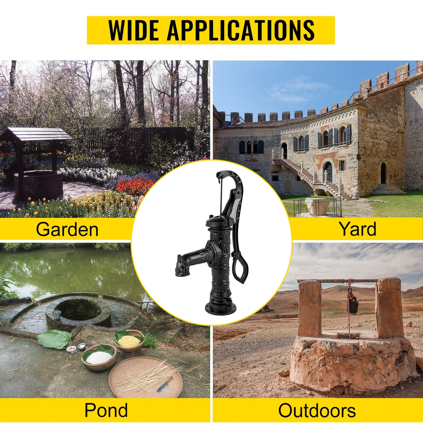 VEVOR Antique Iron Hand Water Pump Pitcher Pump Cast Iron For Outdoor Yard Ponds Garden Farm Well Ornament Feature Decoration