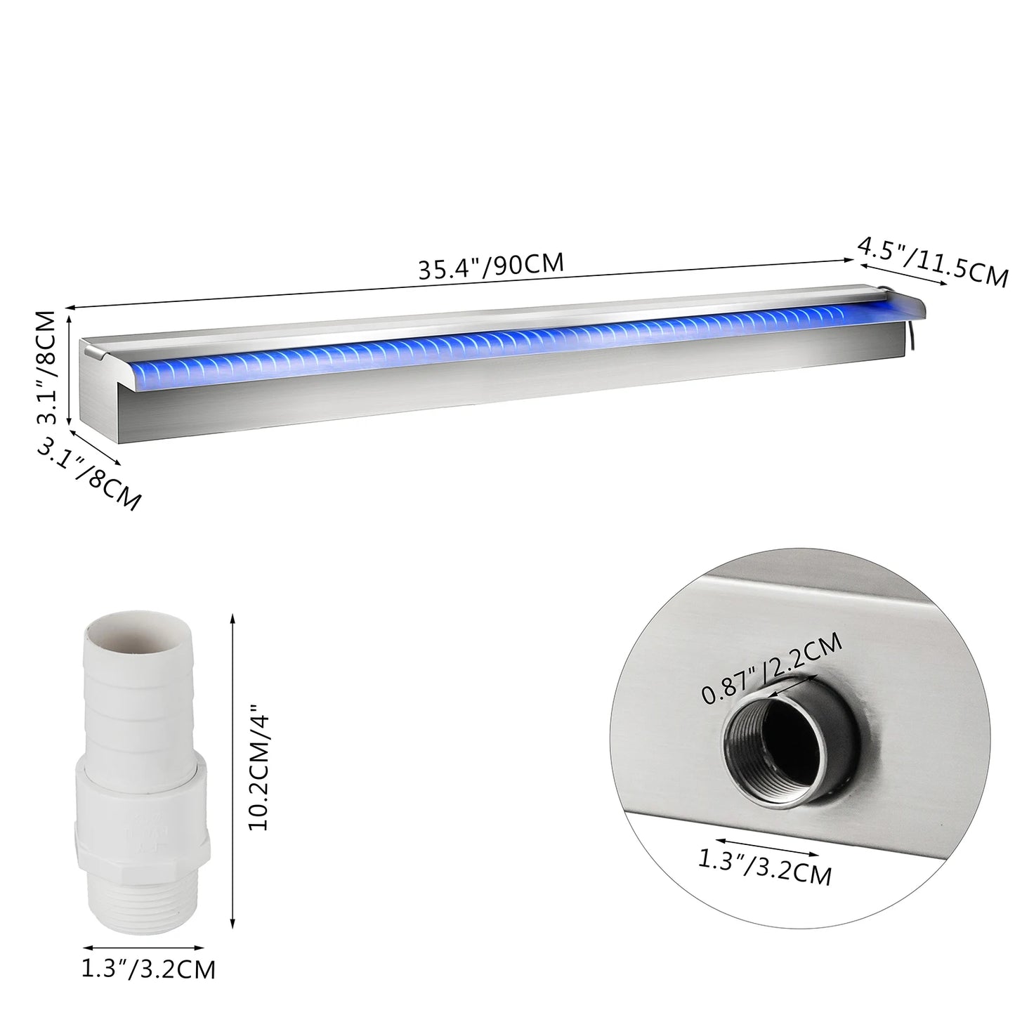 VEVOR 30-150CM Pool Fountain Waterfall With Light Water Pipe Acrylic Fountain Pond Garden Swimming Feature Decorative Fountain