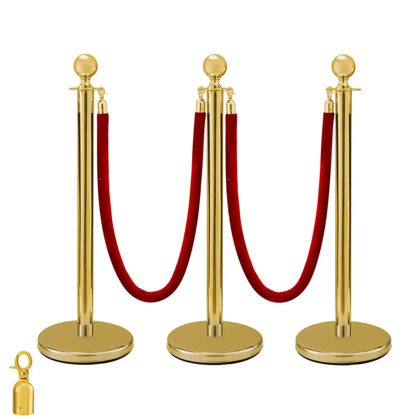 VEVOR 38Inch Gold Silver Stanchion Posts Queue Red Velvet Rope Crowd Control Line Barriers with Stable Base for Party Supplies
