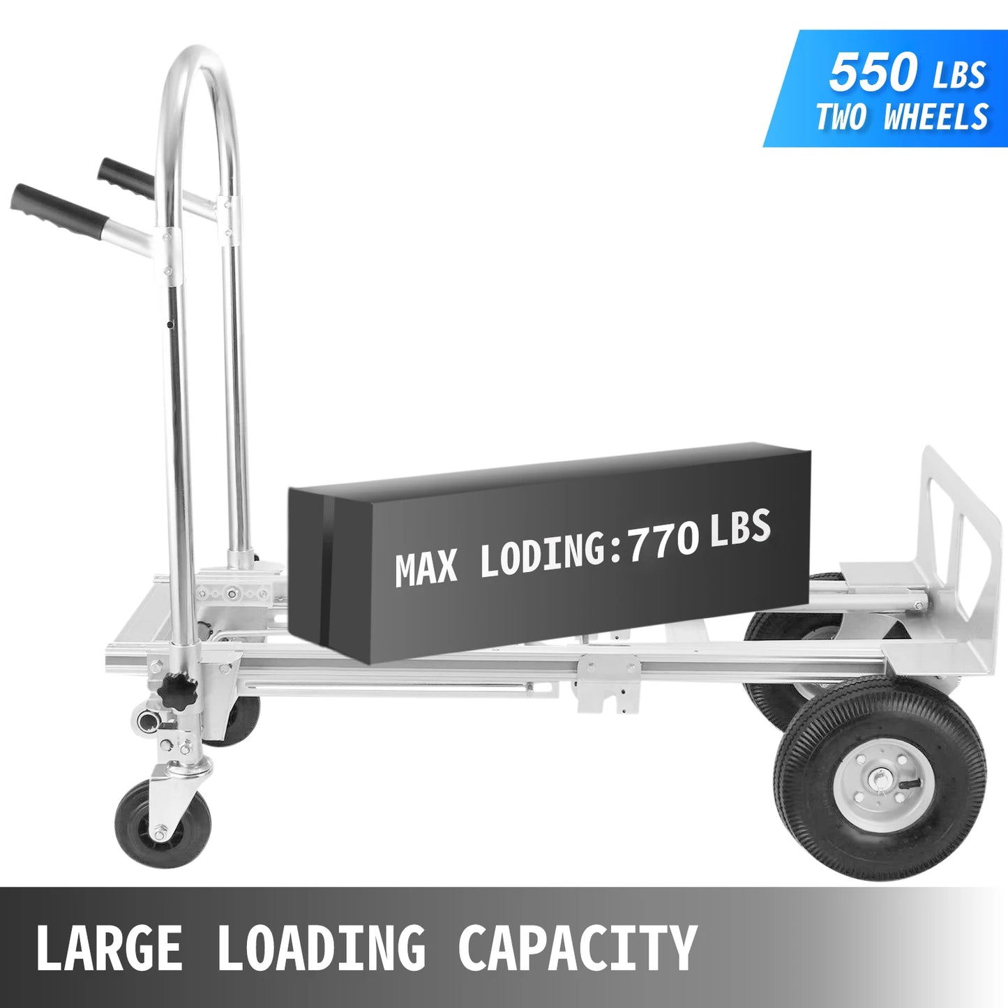 VEVOR 3-in-1 Aluminum Hand Truck Foldable Dolly Cart 1000 lb Capacity 350kg Max Weight for Home Using Industrial Heavy Duty Work