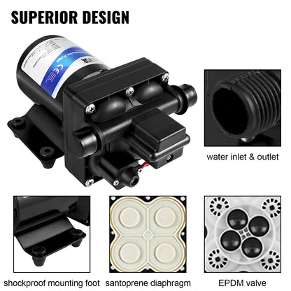 VEVOR 4GPM Fresh Water Pump 12V Self Priming Sprayer Pump RV Water Pump w/ Pressure Switch RV Camper Marine Boat Diaphragm Pump