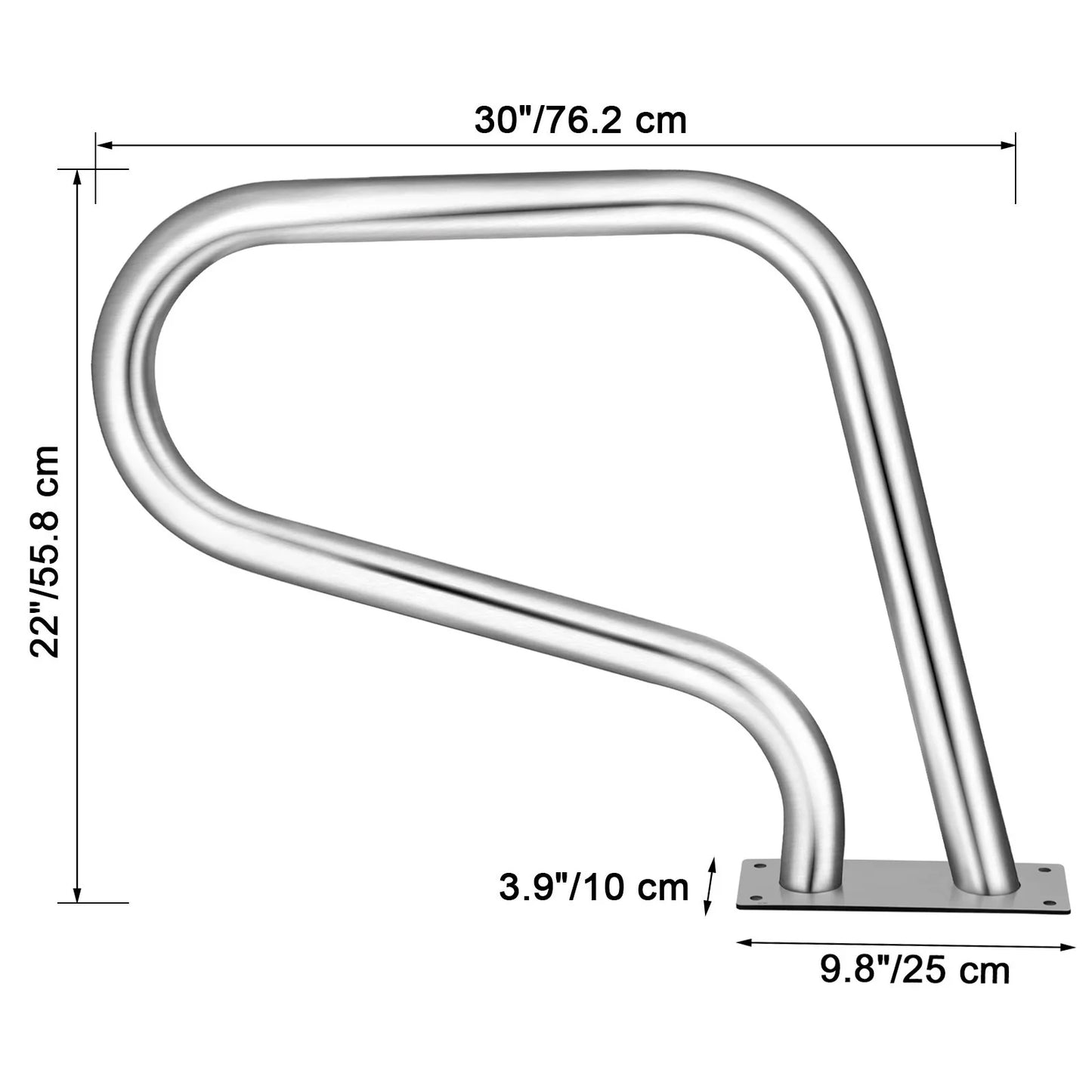 VEVOR 30-55"x22-32" Swimming Pool Handrail With 4ft Grip Cover Humanized Design & M8 Drill Bit Pool Railing Ladder Stair Rail