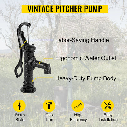 VEVOR Antique Iron Hand Water Pump Pitcher Pump Cast Iron For Outdoor Yard Ponds Garden Farm Well Ornament Feature Decoration