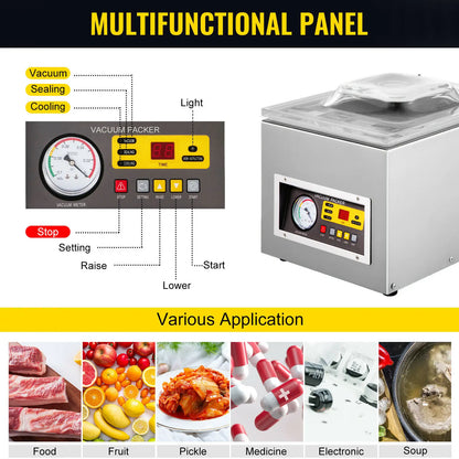 VEVOR DZ-260S Food Vacuum Packing Machine Commercial Chamber Vacuum Sealer Kitchen Meat Bag Packaging Food Saver Sealing Machine