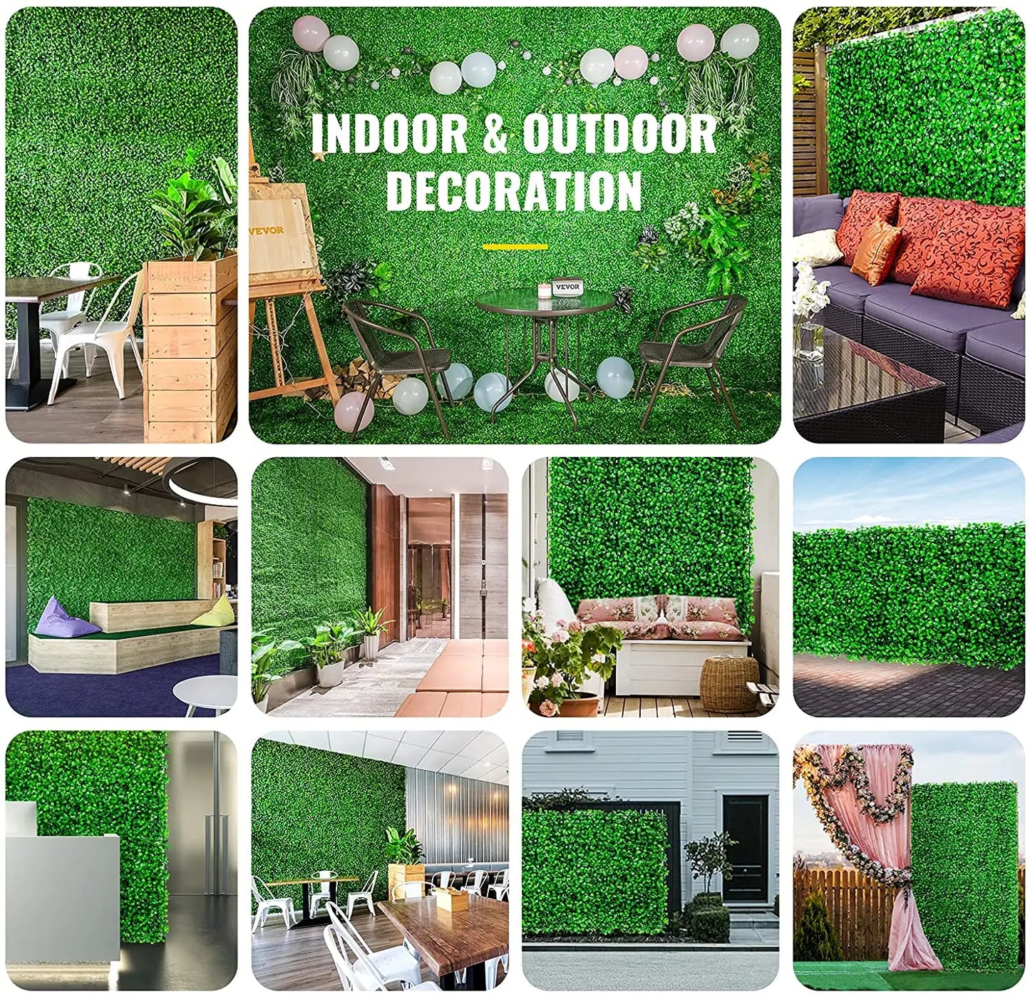 VEVOR Artificial Plant Wall Decoration Boxwood Hedge Wall Panel Home Decor Fake Plants Grass Backdrop Wall Privacy Hedge Screen